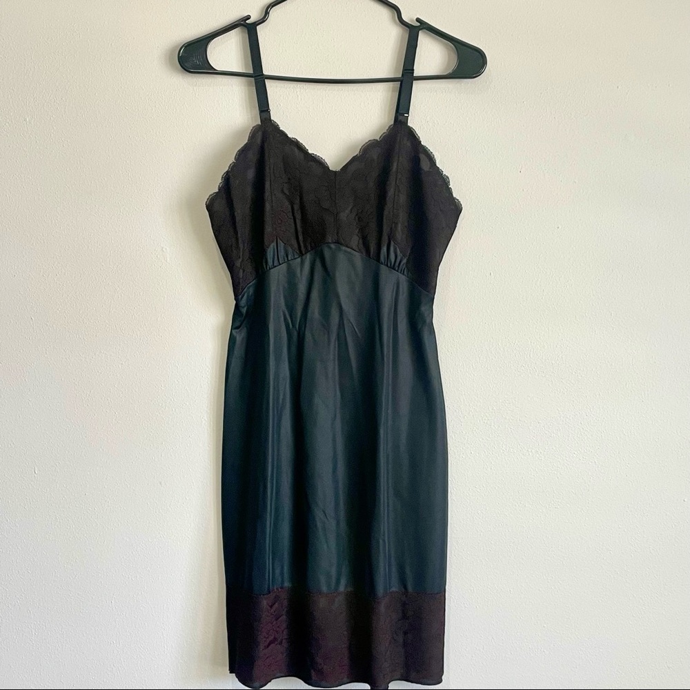 Vintage Black Merlot Satin Lace Slip Nightgown Jeanne Marie - Size 4